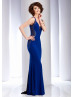 Mermaid Royal Blue Chiffon Beaded Cross Back Evening Dress